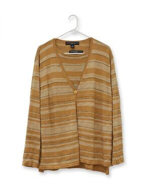Josephine Chaus Woman 2X Beaded Metallic Sweater Set Gold Tan Cardigan Shell
